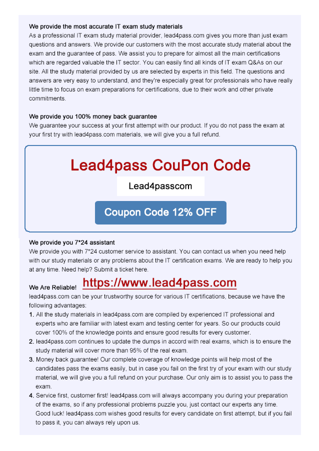 lead4pass 1Z0-804 coupon